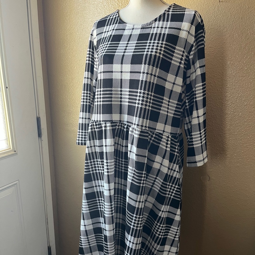Woman’s Plus Size Longsleeve Black And White Plaid Dress 4X